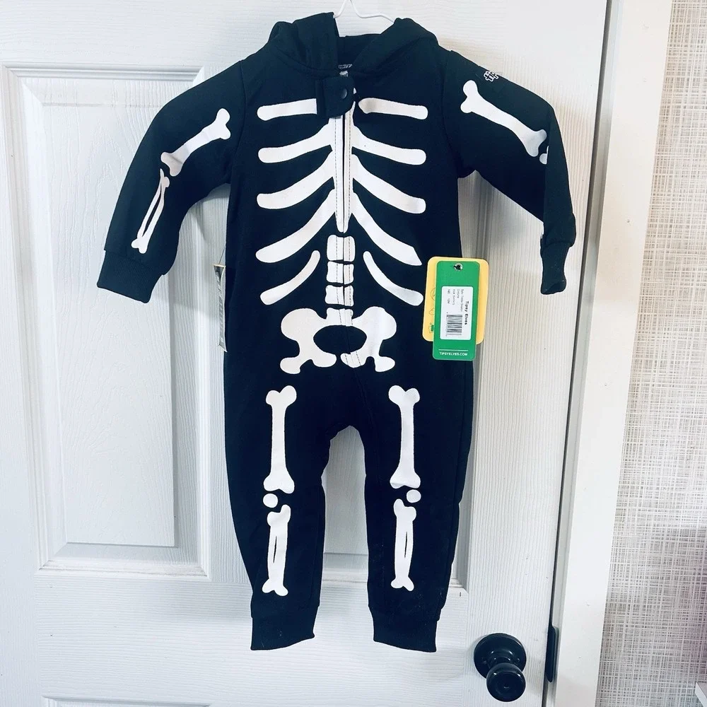Halloween Skeleton Costume Tipsy Elves 12 Months Baby New Hood Black & White AAA